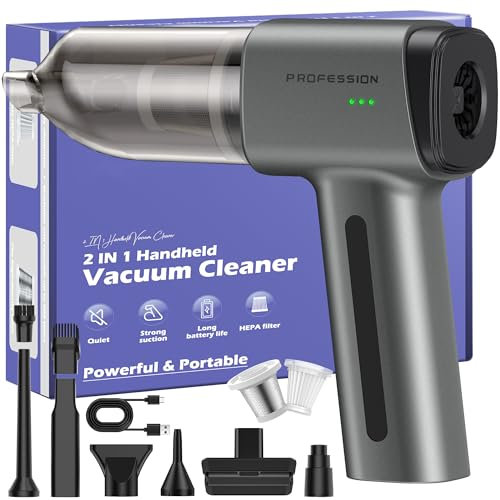 Bemkia Aspirateur à Main,21000Pa Aspirateur Voiture Puissant sans Fil,2 in 1 2 Vitesses Mini Aspirateur de Table pour Poils d'animaux,Voiture,Maison-Gris