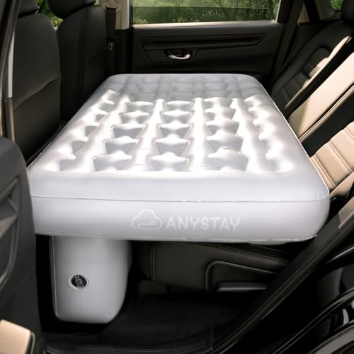 Anystay Car Back Seat Air Mattress - Universal Fit SUV/Sedan, Inflatable Camping Mattress with Built-in Pump & Air Support Column, Portable True Flat Gap-Filling Car Bed for Sleeping Roadtrip Travel