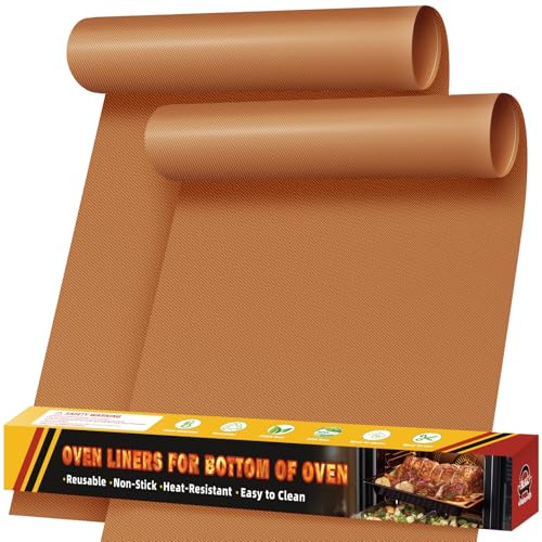Revêtement de Four en Téflon (Lot de 2) – Tapis de Cuisson pour Four Réutilisables, Grand Tapis de Four Antiadhésif, Feuille de Protection Four – Sans BPA ni PFOA (40 x 60 cm, Couleur Cuivre)