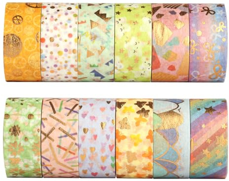 XUIIOSOOKP 12 Rolls Washi Tape Sets, 15 mm x 3 m Decorative Tapes, Cute Colorful Masking Tape for DIY Art & Crafts, Card Making, Gift Wrapping, Scrapbook Tapes