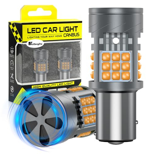 KaiDengZhe 1157 BAY15D Bombilla LED con Ventilador de Refrigeración, 2 PZ CANBUS Sin Errores 500% Brillo 3000LM Ámbar 1157A 1157NA P21/5W LED para DRL Luz de Respaldo Luz de Intermitente Luz de Freno