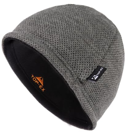 TOP-EX PolarWool Winter Beanie Herren Wolle Fleecemuetze Warme Wintermütze Strickmütze Wendemütze Geschenke Ski Laufmuetze Winddicht Grau M/L