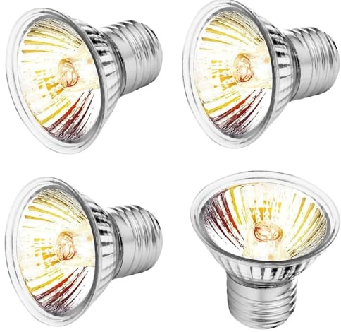 yotutun Reptile Bombillas Calentadoras 50W, 4 Piezas E27 Bombilla Calor UVA UVB Tortuga Lámpara de Calor para Reptiles Regulable 220V para Tortugas Acuario Lagarto Hábitat Animal Pollitos