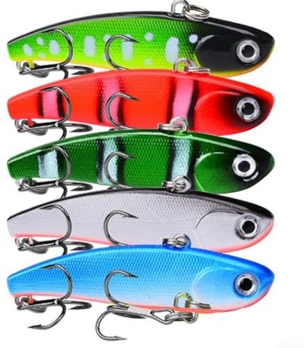VIB - Señuelo de pesca vibratorio de 6 cm, 11 g, cebo con Rattlin para lanzamiento largo, acción Wobbler compatible con especies de agua salada de agua dulce (5 unidades/juego)