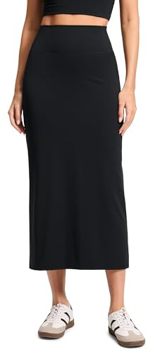 CRZ YOGA Butterlift Maxi Pencil Skirt for Women - High Waisted Bodycon Casual Travel Skort with Back Slit Black XX-Small