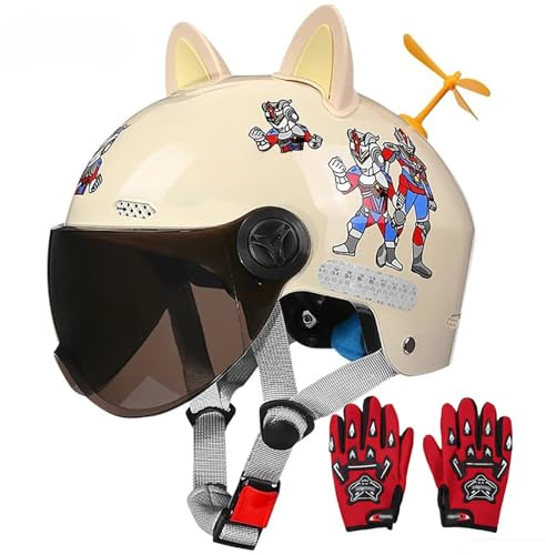 Caschi Da Moto Jet 3/4 Per Bambini Dai 4 Ai 15 Anni, Caschi Da Cross Per Bambini, ATV, Mezzo Casco Vintage Leggero Per Scooter, Ciclomotori, Go Kart, Omologati DOT 5,49-55 cm