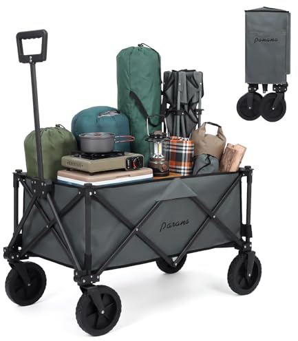 Panana Folding Trolley With Wide Wheels, Foldable Wagon, Portable Camping Cart, Collapsible Trolly With Adjustable Handle, Shopping Trolley Foldaway for Easy Storage (Grey, 150L)