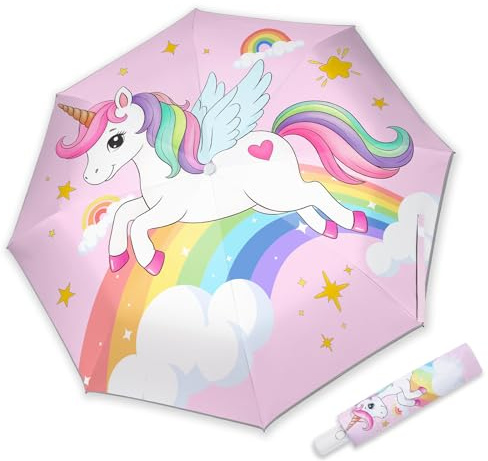 omedecal Parapluie pliable automatique pour enfants filles et garçons, parapluie compact coupe-vent pour sac à dos, parapluie portable léger pour voyage et école