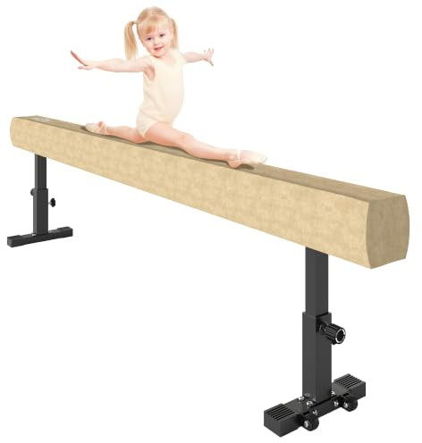 HOMCOM Poutre de Gymnastique 226 cm Antidérapant avec roulettes Marron | Hauteurs Réglables, Poutre d'Équilibre, en Acier et Bois Massif, pour Entraînement à l'Équilibre