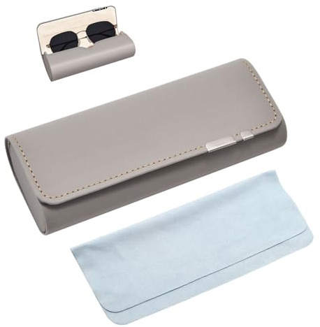 ASISUN Étui à Lunettes Rigide,Etui Lunettes en Cuir PU avec Chiffon en Microfibre,Gris Étui à Lunettes Fermeture Parfait Pour Les Lunettes de