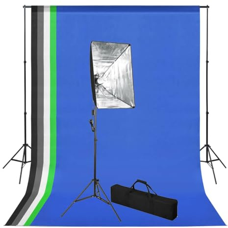 LoogCape fotostudioset med bakgrund och softbox-belysning för porträtt- och produktfotografering, inklusive 5 bakgrunder, justerbart stativ, studiolampa, bärkassar