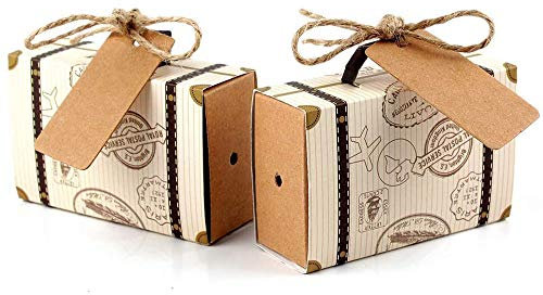 Killow 100 pz Scatoline Scatole Portaconfetti Viaggio Valigia Carta Kraft Regalo Bomboniere per Festa Anniversario Laurea