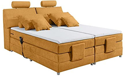 Froschkönig24 Palermo 180x200 cm Boxspringbett Bett mit Motor Senfgelb, Ausführung:Variante 4