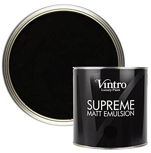 Vintro | Luxury Matt Emulsion | Black | Smooth Chalky Finish | Multi Surface Paint | for Walls, Ceilings, Wood and Metal | 2.5L (Victorian Black)