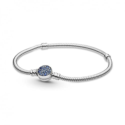 PANDORA Bracciale blu brillante con chiusura a disco e maglia snake in argento Sterling, 17