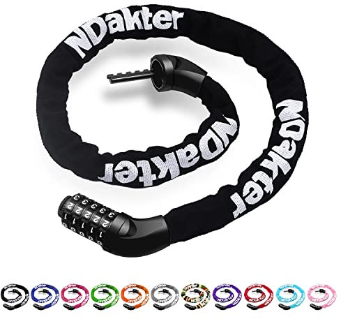 NDakter Fahrradschloss mit Zahlen, (100cm*6mm) Fahrrad Schloss Zahlenschloss Hohe Sicherheit mit 5-Stellig Zahlencode Radschloss Fahrrad, Kettenschloss für Motorrad, Ebike (unheimlich)