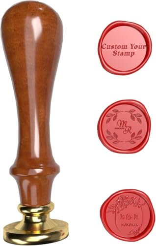 Wachssiegel Stempel Personalisiert Mit Logo, Name & Text | Siegelstempel für Hochzeit, Geschäft & Buchstaben | Siegelwachs Set Selbst Gestalten Rund Kupferkopf (2.5cm)