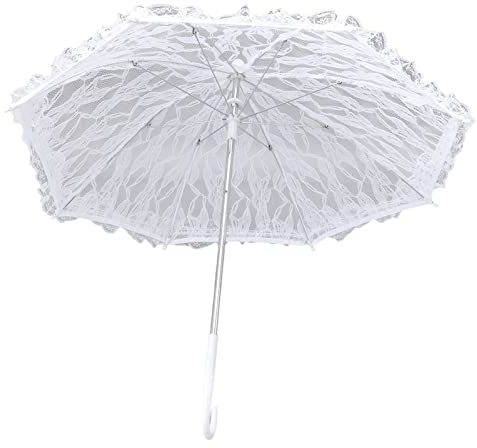Cyrank White Umbrella,Ladies Sun Parasol,Vintage Lace Hand Parasol,Wedding Bridal Umbrella Sun for Ladies,Embroidery Umbrellas Romantic Bridal Photo Props Lady Costume Accessory
