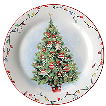 Service de vaisselle Forme ronde Céramique Vaisselle de Noël Noix de Noël Plaque de fruits séchées Vaisselle de la plaque ménagère 2 2x22x2.5cm Ensemble de vaisselle ( Pattern : Ribbon Tree-22cm )