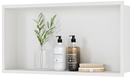 Neodrain Niche Murale de Douche en Acier Inoxydable Intégrée Noir Étagère Unique de Rangement pour Salle de Bain 60 x 30 cm, Blanc