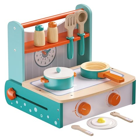 Dailyfunn Wooden Foldable &Portable Toy Stove Pretrend Kitchen PlaySet with Cooking Accessories