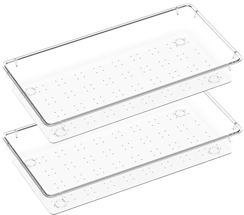 Lifewit 2 Stücke Schubladen Organizer, Schminktisch Ordnungssystem, 29,6 x 14,6 cm Klar Kunststoff Makeup/Badezimmer/Drawer Box, Schreibtisch Tabletts für Küchen, Schmuck, Schlafzimmer, Büro