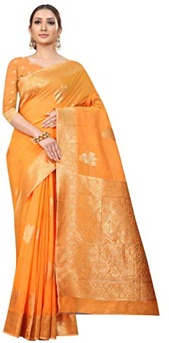 Generic Aashita Creations - Sari de algodón dorado para mujer, naranja, talla única