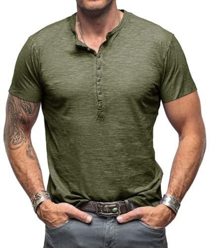 RQPYQF Maglie a Manica Corta da Uomo Henley T-Shirt da Uomo a Maniche Corte Maglietta da Uomo Estate Slim Fit Moda Basic Tee CS21