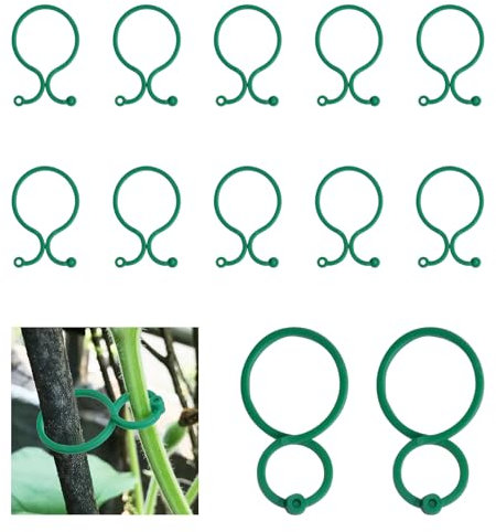 dentedeleao Garden Plant Clips Plant Support Clips, 100Pcs Plastic Plant Clip,Gardening Flower Twisty Rings Clip Ties Tool Kit for Climbing Plants, Securing Plants Stems (Green)