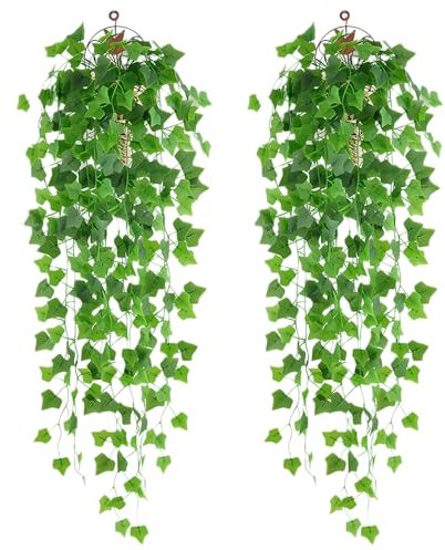 DabbOo 2 Stück Künstliche Hängepflanzen Plastikpflanzen Hängende Efeu Pflanzen Kunstpflanzen Kunstblumen Hängepflanzen wie Echt Grüne Dekoration Geeignet für Garten, Hochzeit, Balkon, Hängekörbe