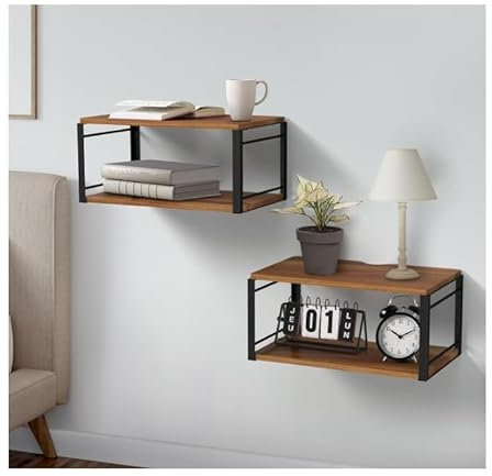 THYGIFTREE Juego de 2 mesitas de noche flotantes, mesita de noche montada en la pared, mesita de noche flotante de nogal, estante de pared para dormitorio, sala de estar, baño, cocina, oficina