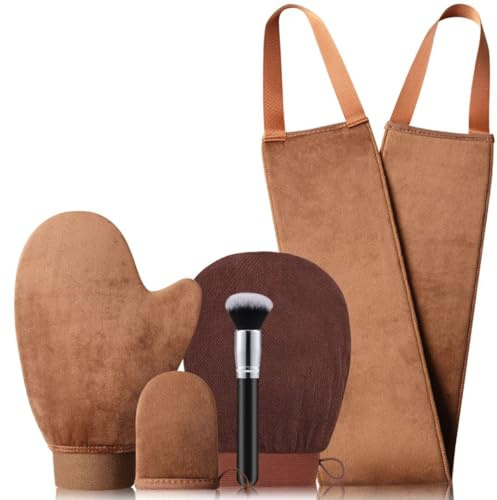 5 IN 1 Tanning Mitt Set, Fake Tan Mitt Glove Self Tan Mit Tanning Gloves Lotion Applicator for Back Tanner Applicator Tanning Brush