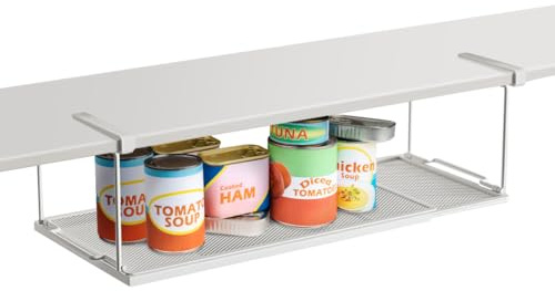 Buwico Mensola inferiore per armadio, in metallo, cestino sospeso, lunghezza regolabile, sotto l'armadio, per cucina, dispensa, ufficio, scrivania (bianco)
