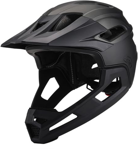 Adult Mountain Bike Helmet, Shockproof PC Bike Helmet with Removable Chin Holder and Visor, Adjustable Unisex Black Bike Helmet for Cycling, Outdoor
