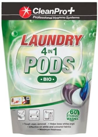 CleanPro 60 Washing up Liquid Laundry Detergent Capsules Bio Laundry Pods, 4 in 1 Washing Capsules|Tough on Stains, Gentle on Sensitive Skin – Fresh Long-Lasting Fragrance – Easy Machine Use