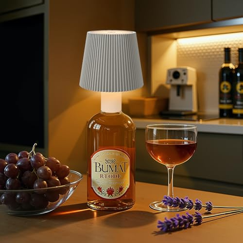 Ketom Lampada per Bottiglia Senza Fili, Lampada Bottiglia Ricaricabile, 3 Temperature di Colore & Dimmerabile, Controllo Touch, Impermeabile IP54 per Camera da Letto, Bar(Grigio Tortora)