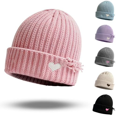 newhsy Kids Beanie Hat Plain Soft Comfortable Casual for Women Warm Knitted Winter Woolly Skully Ski Headwear Heart-Shaped Pattern