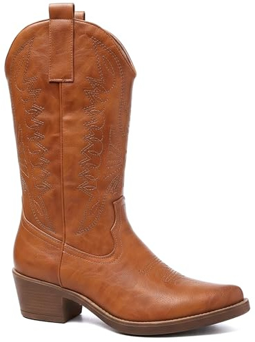 URBAN ROSA Stivali Donna Texani Cowboy con Punta a Punta e Ricami Decorativi Stile Western Chic (CAMEL, 37 EU, Adulto, Donna, 37, Numero, Sistema Taglie Calzature EU, Media)
