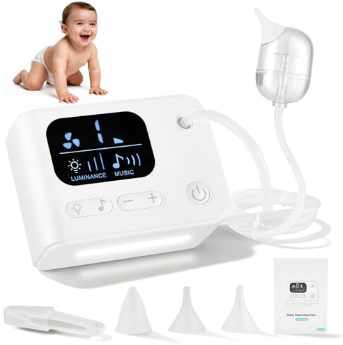 Nasensauger Baby Staubsauger, Elektrischer Nasensauger Staubsauger mit 5 Saugstärken & 3 Aufsätzen, Automatische Nasenreinigung Baby Nose Cleaner mit Musik und Lichtberuhigungsfunktion (3)