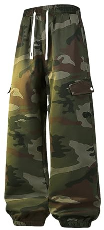 Kamouflagebyxor för män – Baggy Drop Crotch joggers, fleecefodrade varma kamouflagejoggare, dragsko elastisk midja flera fickor streetwear