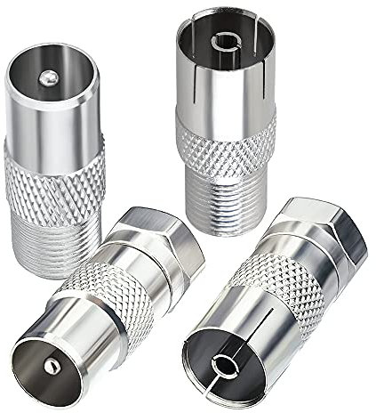 Eightwood Indoor TV Aerial Adapter F Type to TV Adapter F-Type Adapter 4 Kit DVB-T T2 TV Tuner Antenna Adapter HD TV for TV Ariel BK LED 4K 3D UHD TV Sticker PS4 XBO X360 XC324