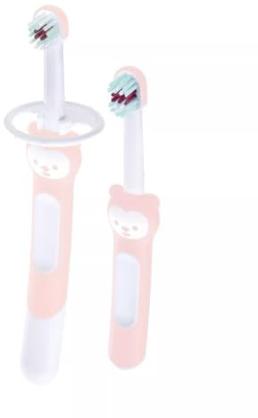 MAM Learn To Brush, Kinderzahnbürsten-Set mit langem Griff, ab 5 Monaten, Rosa