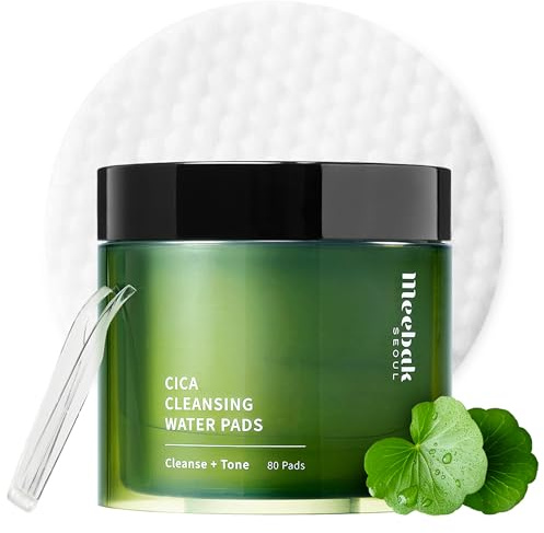 Meebak Cica Cleansing Water Pads | Korean Makeup Remover Wipes | Micellar Water Makeup Remover Wipes | Exfoliating Toner Pads for Glass Skin | Hydrating & Calming for Sensitive Skin - 80ct