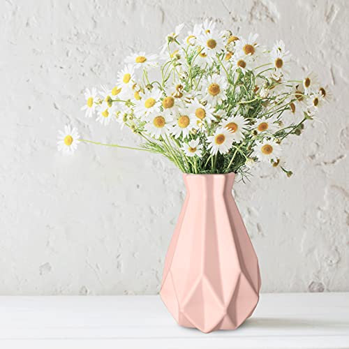 Vase for Flowers - Rustic Style Pink Geometric Desktop Decorative Vase Plastic Large Bottles for lego Flowers Bouquet Hydroponic Arrangement Wedding Home Office Romantic Decoration