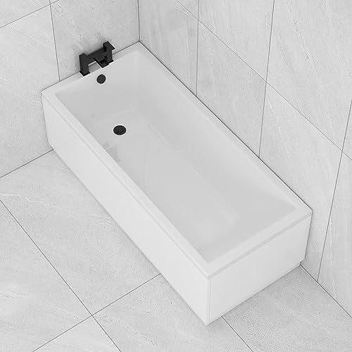 1700 x 700mm Cesar Single Ended Square Bathtub with Gloss White Acrylic Bathroom
