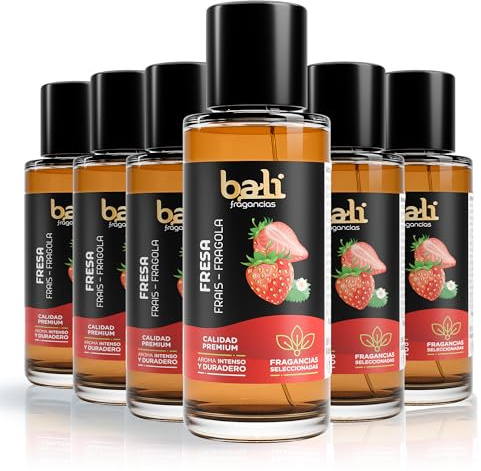 Bali fragancias Pack de Esencias al Aceite de Fresa para Humidificador. Set de Ambientadores Dulces y Afrutados en Esencia para Difusor. Aceite Natural para Quemador de Aromaterapia. 50 ml. 6 Unidades