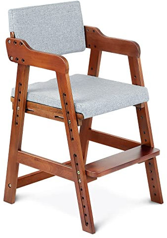 Ezebaby Hochstuhl, höhenverstellbarer Holzhochstuhl für kinder von 2 bis 12 Jahren Buchenholz Kinderstuhl, Lehrstuhl, Stabil & Sicher bis 90 kg für Kinder und Erwachsener (Walnuss)