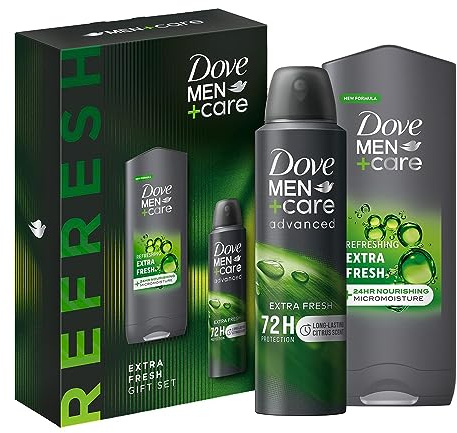 Dove Men+Care Refresh Extra Fresh 3-in-1 Hair, Face & Body Wash and Advanced 72H Protection Antiperspirant 2 Pieces Ready to Give Gift Set for Him