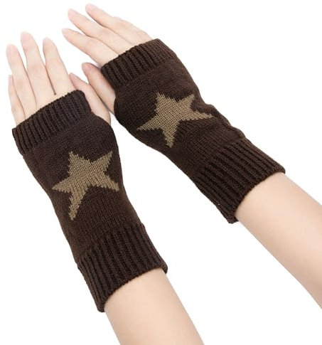 YAMEIZE Y2K Fingerlose Stern Gedruckt Handschuhe Gestrickt - für Damen Herren Autumn Winter Warme Handschuhe Kleidung gestrickt Outdoor Fahren