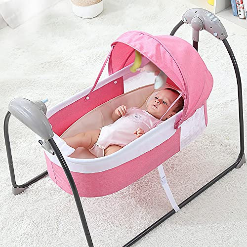 Aohuada Elektrische Babywippe, Babybett Wiege, Automatische Babyschaukel, Babywiege Wippen, Bluetooth-Schaukelstuhl, Timing-Funktion, 3 Gänge einstellbar, mit 3 Plüschtier-Anhänger (Rosa)
